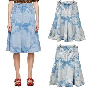 GANNI Flared Denim Midi Skirt Acid Wash A-Line Size 34 XL‎ Blue Pockets Trendy